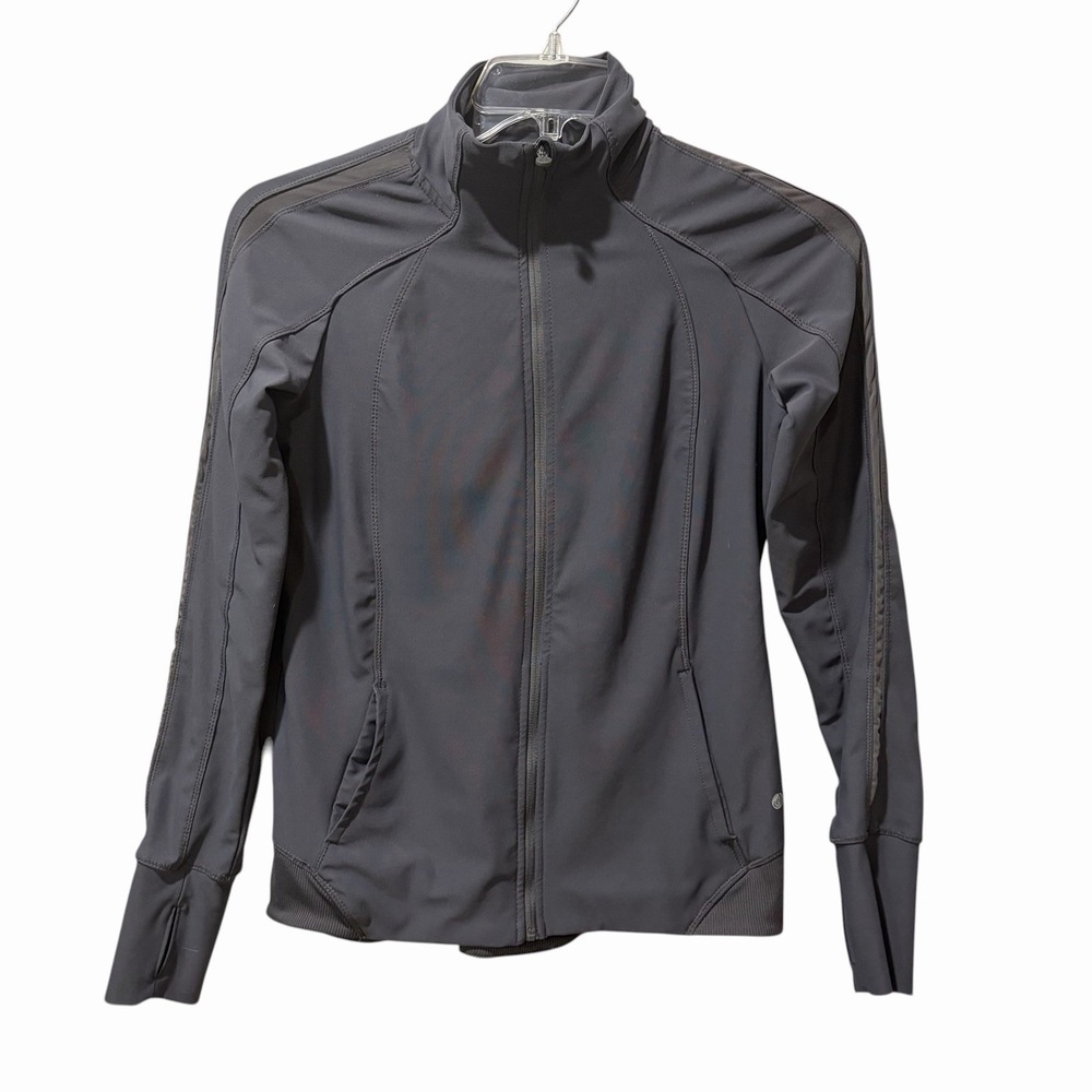 Apana Women's Athletic Full Zip Long Sleeve Jacket Gray Vented Small Thumb Holes